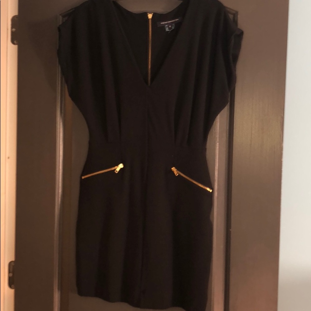 French Connection Black Mini Gold Zipper Dress